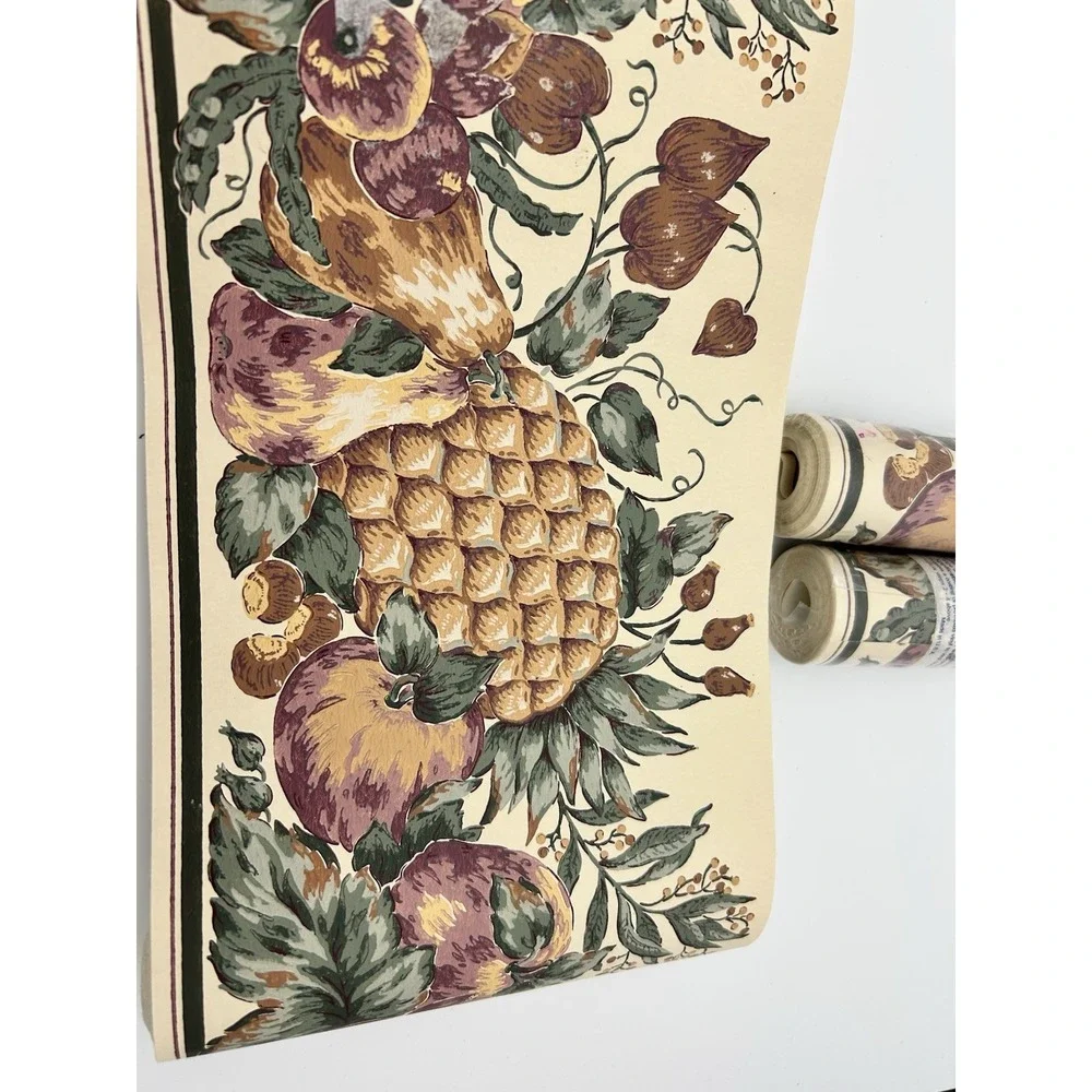 York VTG wallpaper border fruits 3 Rolls Pineapple apples pear floral 15 Yards